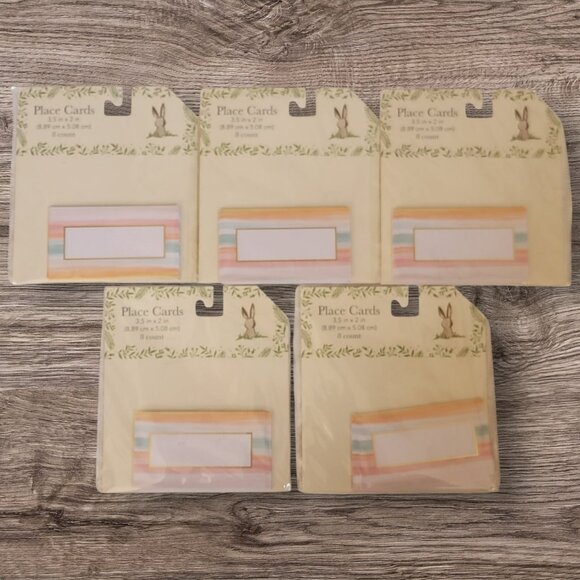 Pastel Stripe Place Cards 40 Ct Watercolor‎ Pink Orange Green Gold Easter Party - Picture 1 of 3